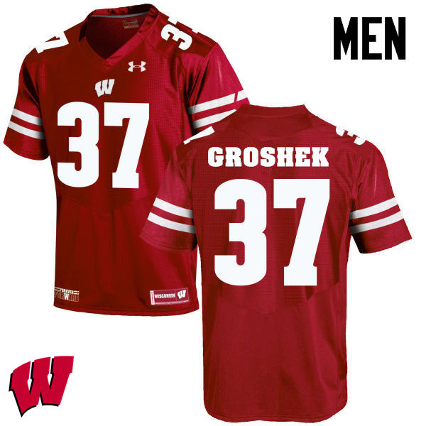 Wisconsin Badgers Men's #37 Garrett Groshek NCAA Under Armour Authentic Red College Stitched Football Jersey XI40G34CP